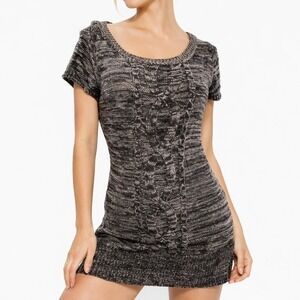 Y2K Lei Sweater Dress L Brown Marled Cable Knit Tunic Boho Cozy Indie Sleaze